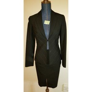 ✅NWT 2pc wool blend Classique Entier black skirt suit Chevron Top Stitch Pattern